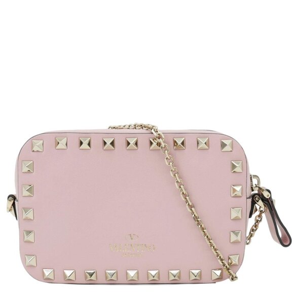 Valentino  Rockstud Small Calfskin Leather Chain Camera Crossbody Bag Light Pink - Picture 1 of 11